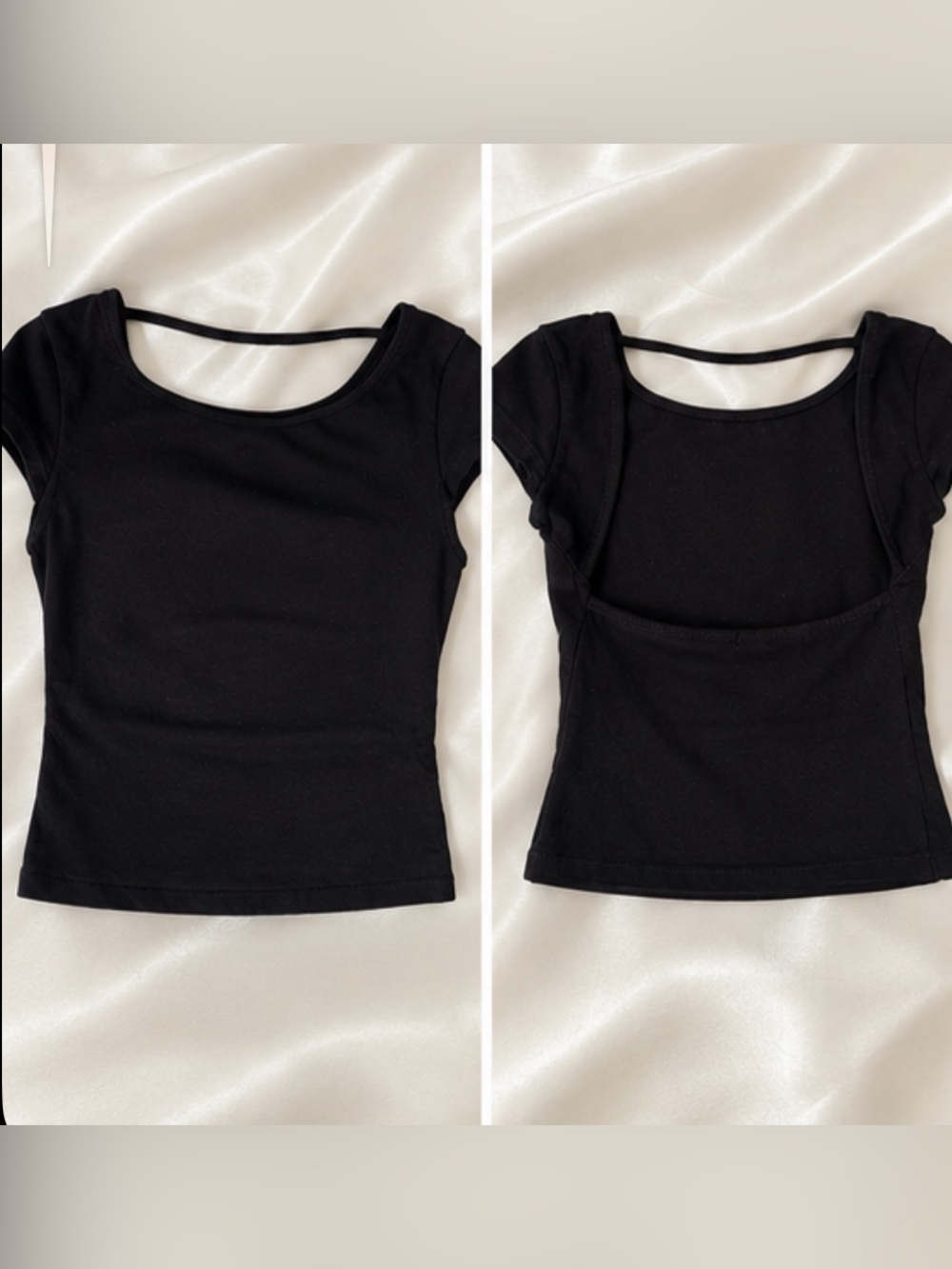 Garage Black Fitted Top XS – Short Sleeve Scoop Neck Strappy Back